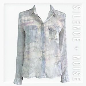Silence + Noise Semi Sheer Muted Watercolor Button Down Blouse sz S